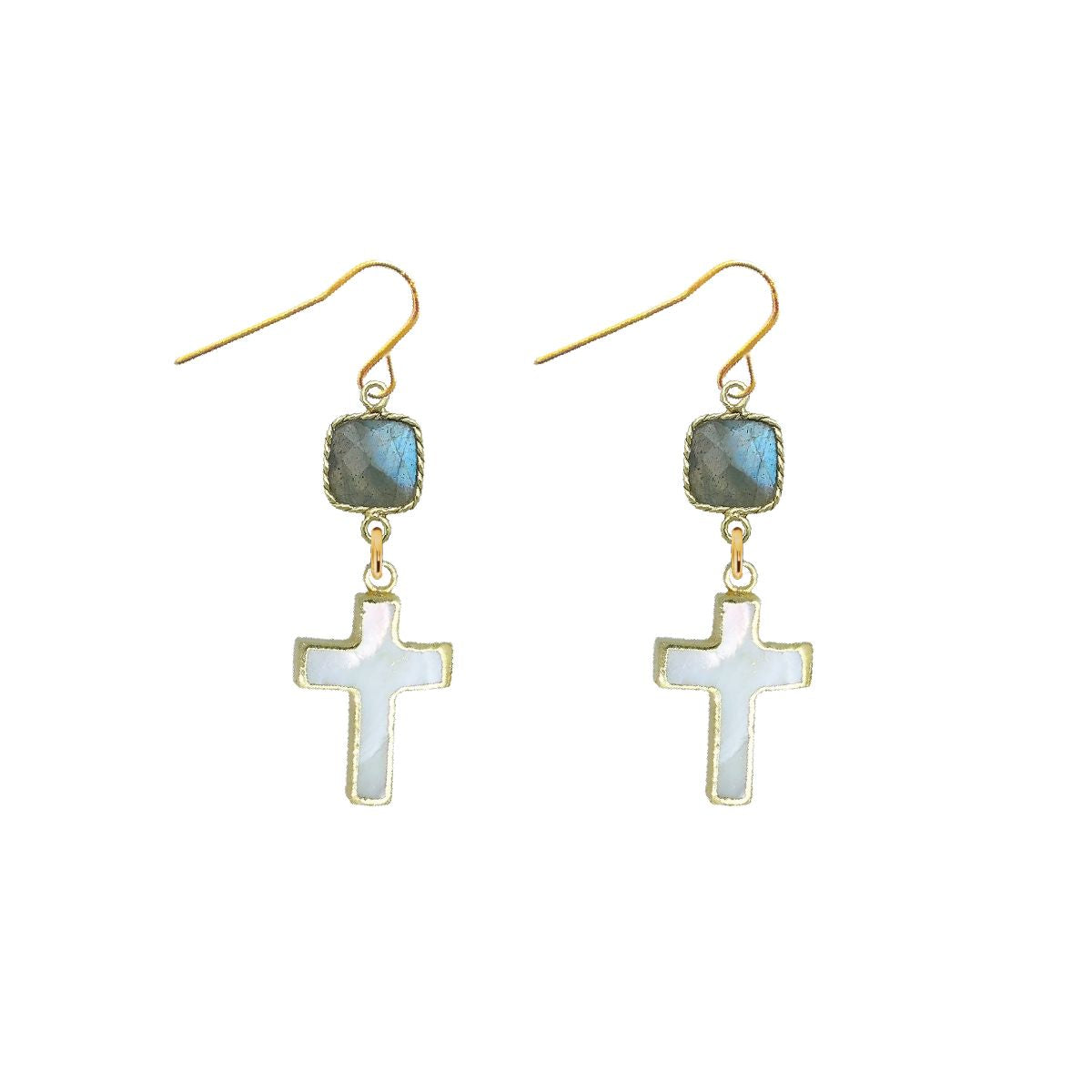 Labradorite and Mother of Pearl Cross Earrings Robyn Canady 