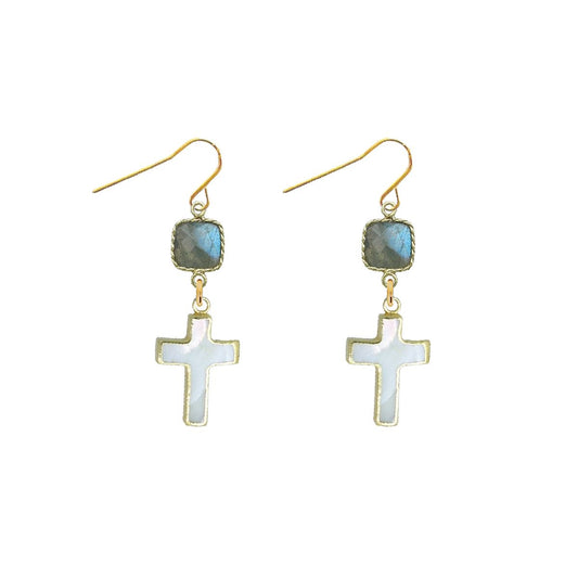 Labradorite and Mother of Pearl Cross Earrings Robyn Canady 