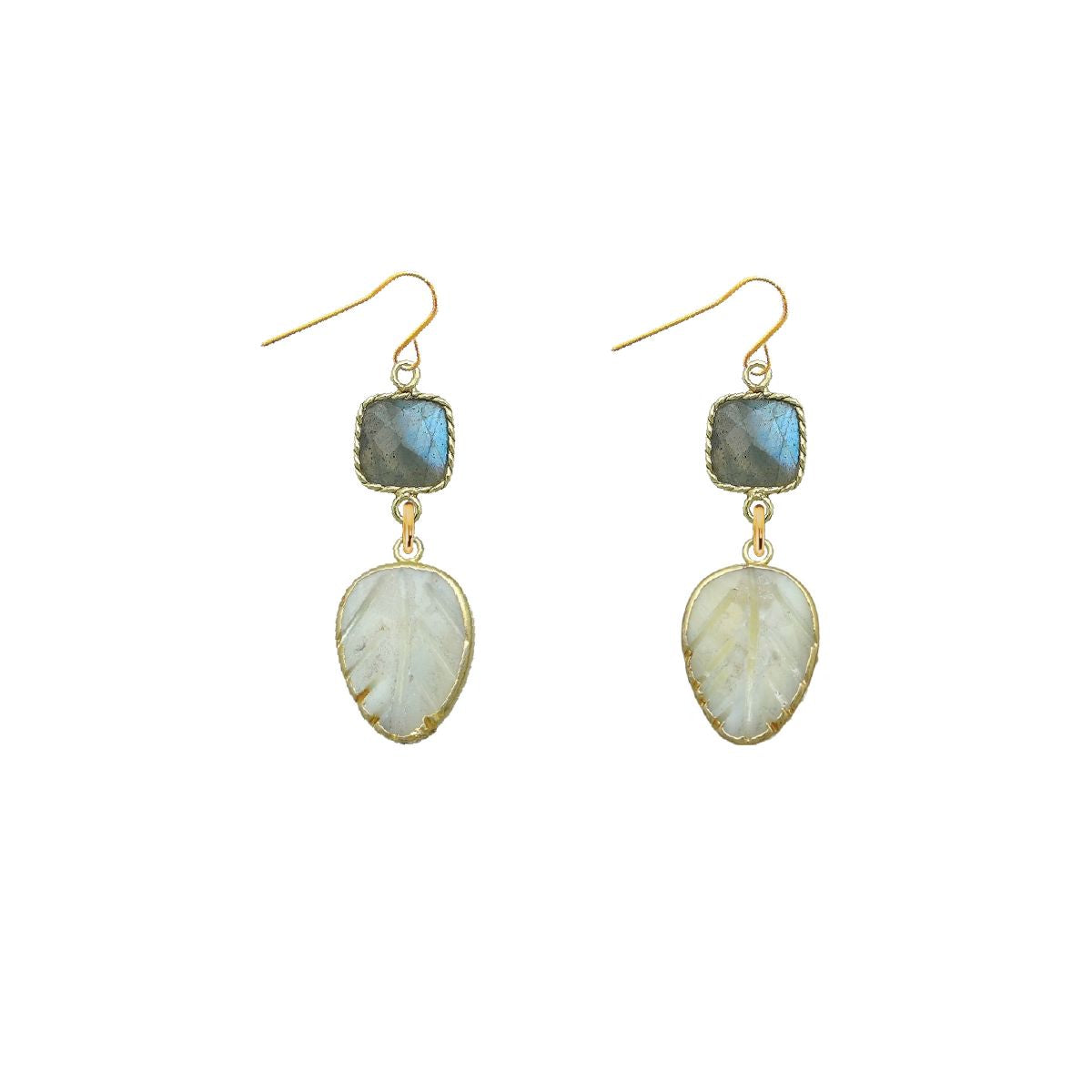 Labradorite and Mother of Pearl Leaf Earrings Robyn Canady 