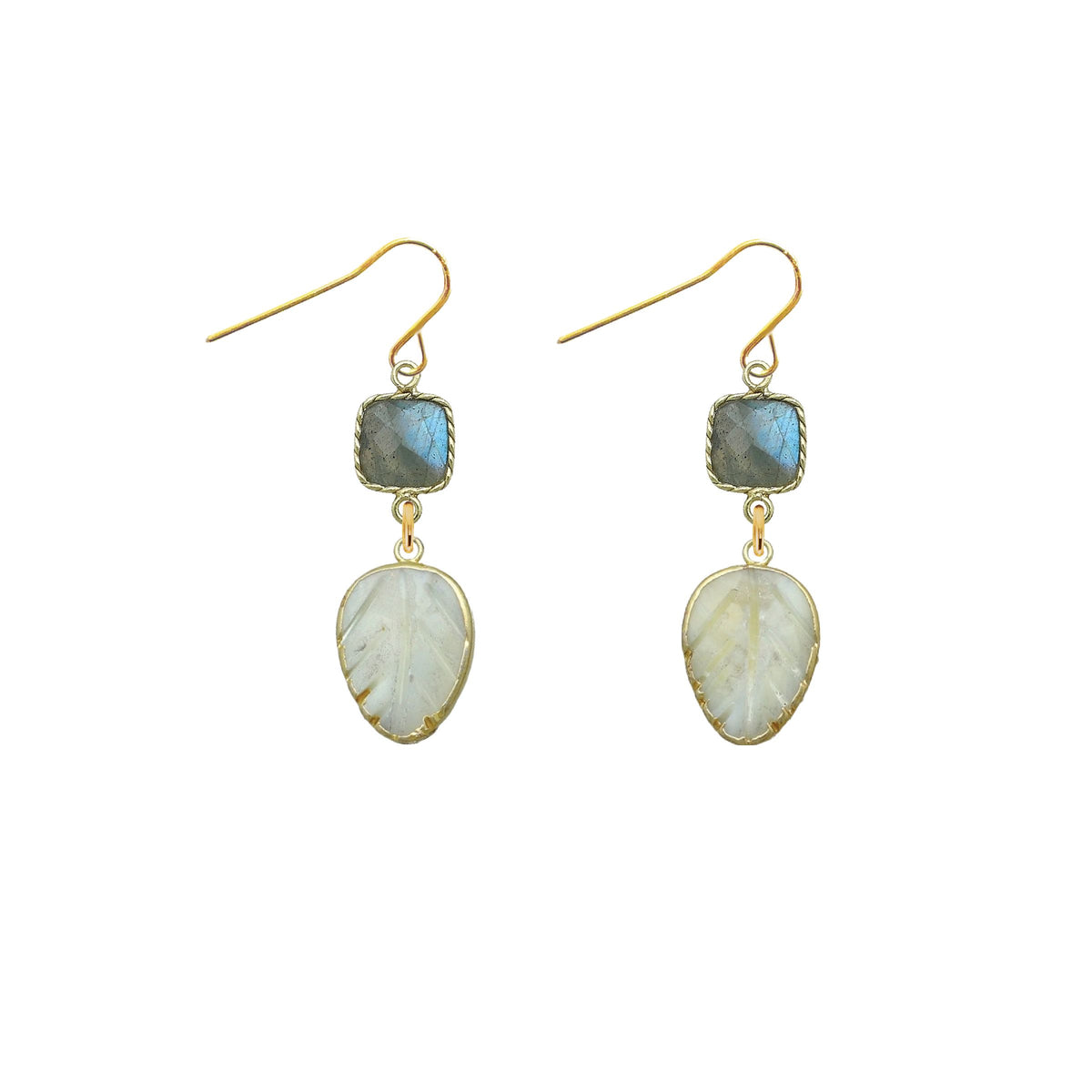 Labradorite and Mother of Pearl Leaf Earrings Robyn Canady 