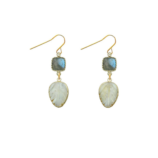 Labradorite and Mother of Pearl Leaf Earrings Robyn Canady 