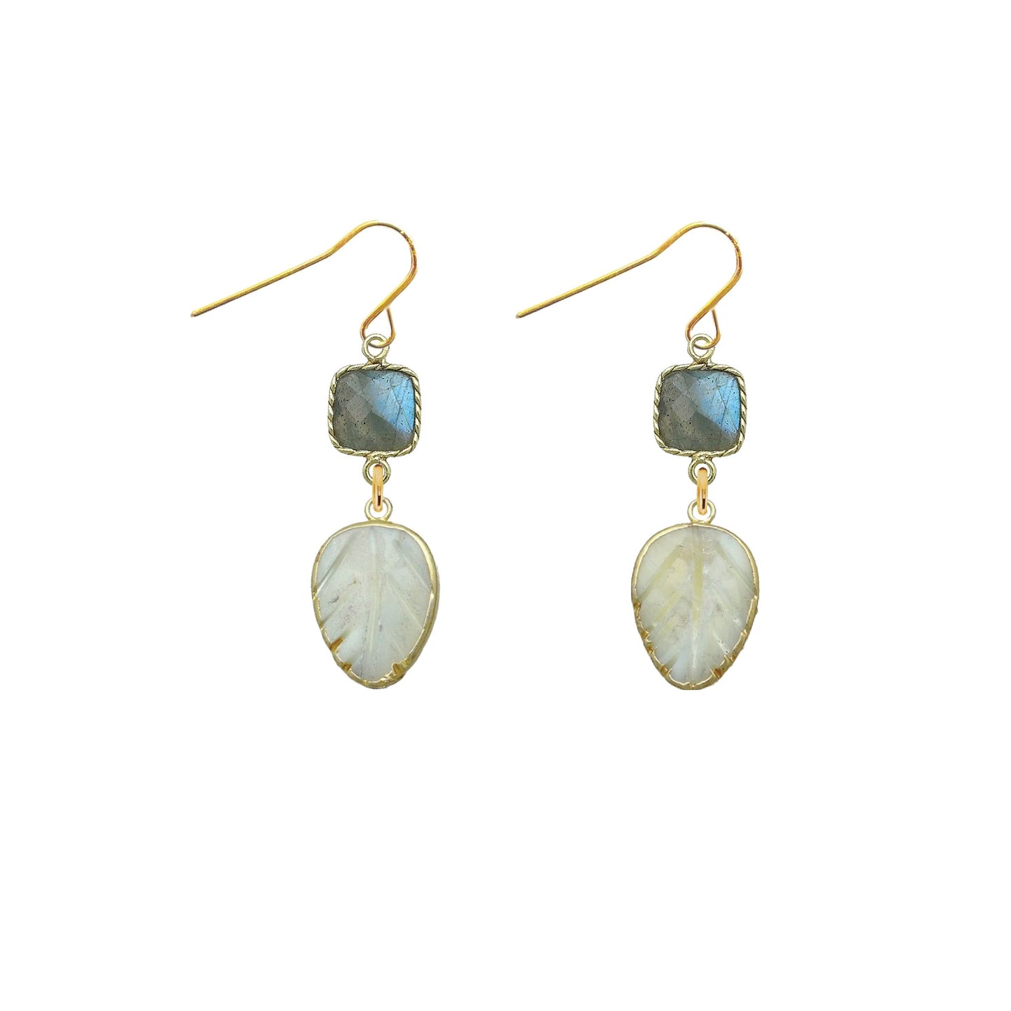 Gemstone and Mother of Pearl Leaf Earrings - 4 color options Robyn Canady Labradorite 