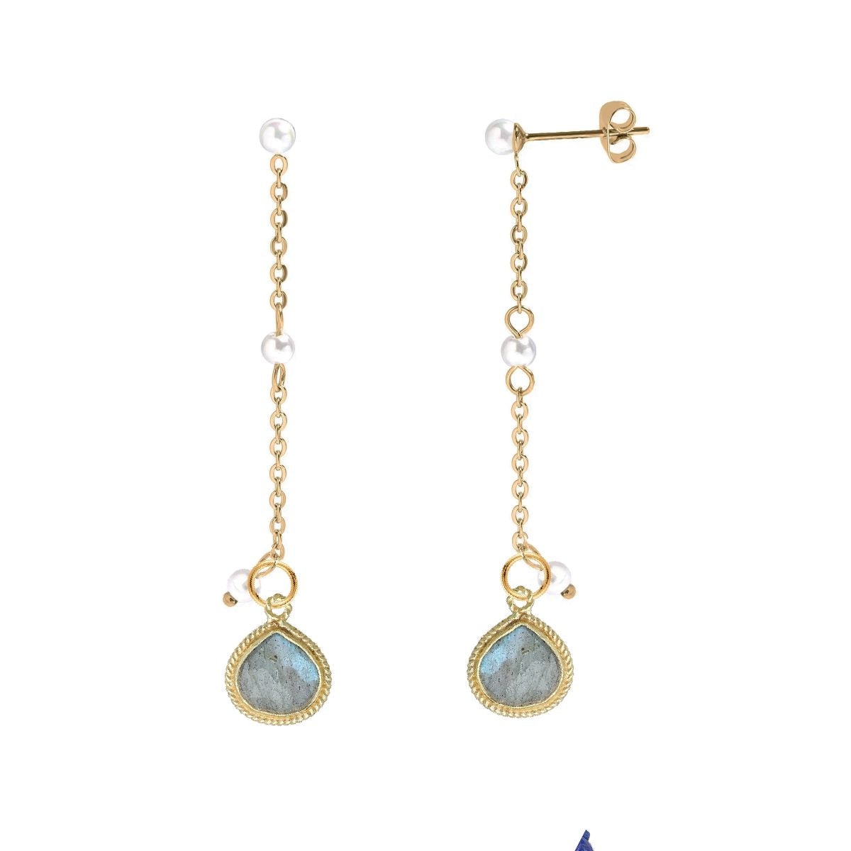Long Pearl and Labradorite Drop Stud Back Earrings Robyn Canady 