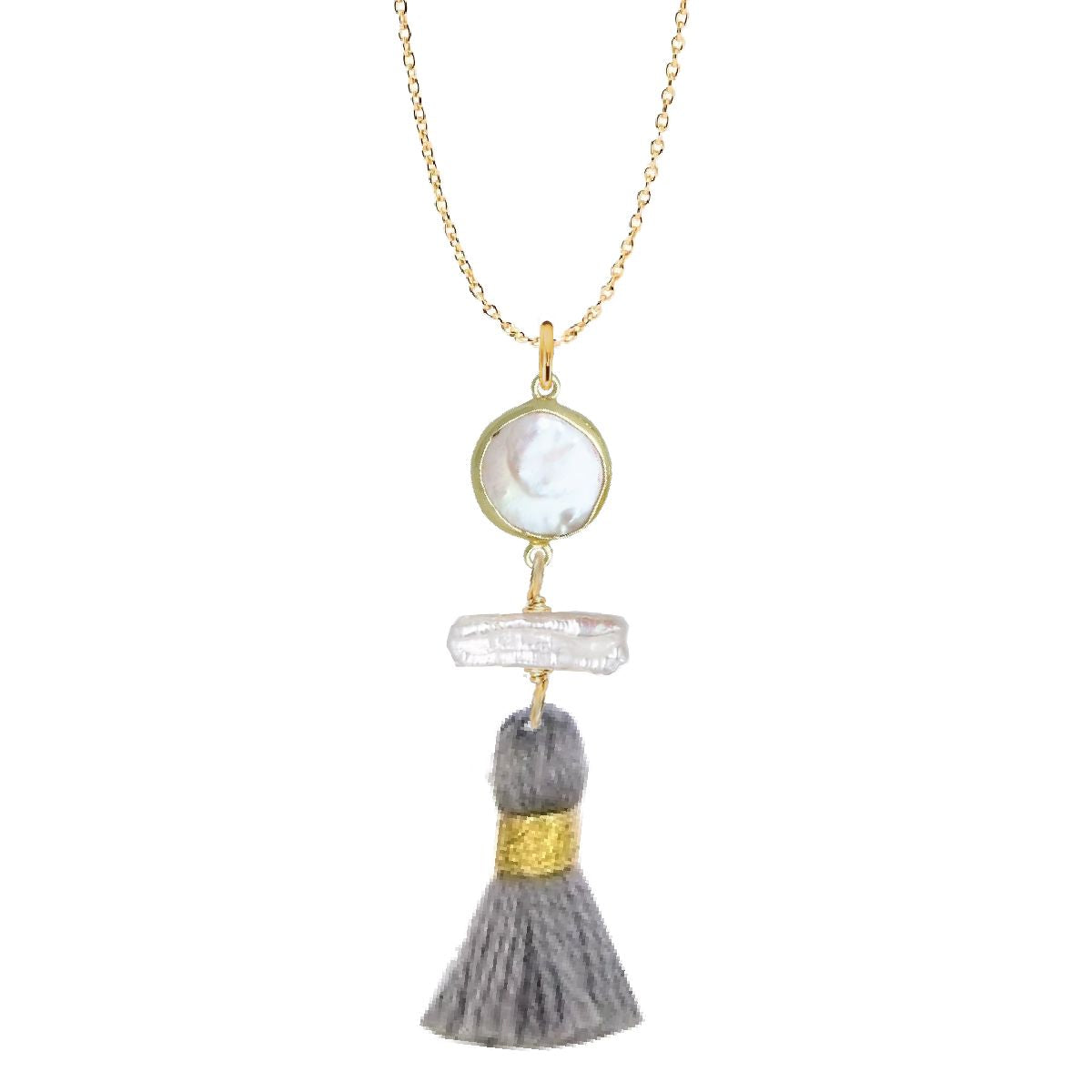Pearl and Grey Tassel Necklace Robyn Canady 