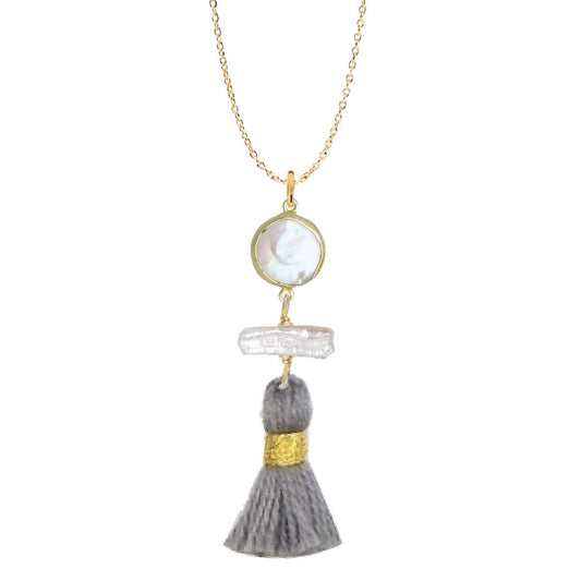 Pearl and Grey Tassel Necklace Robyn Canady 