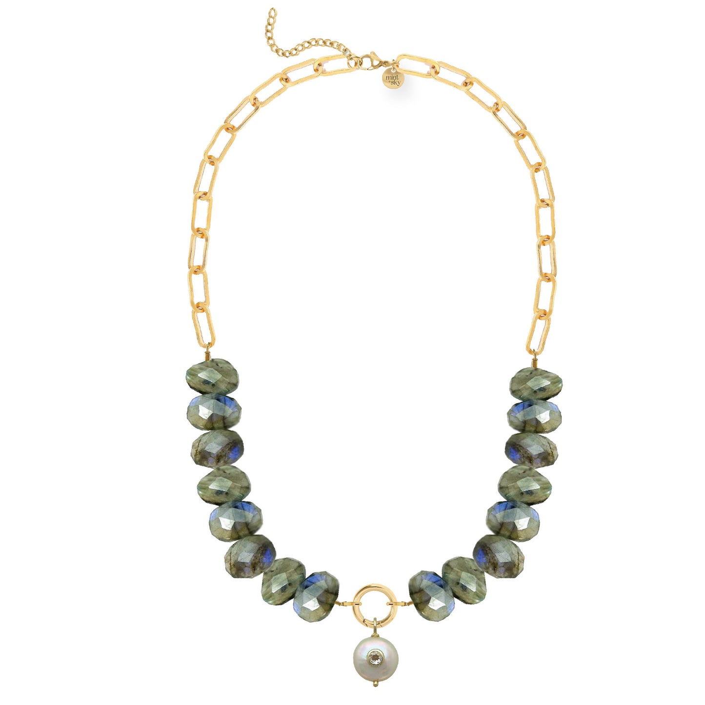 Natasha Labradorite and Freshwater Pearl Statement Necklace Necklace Robyn Canady 