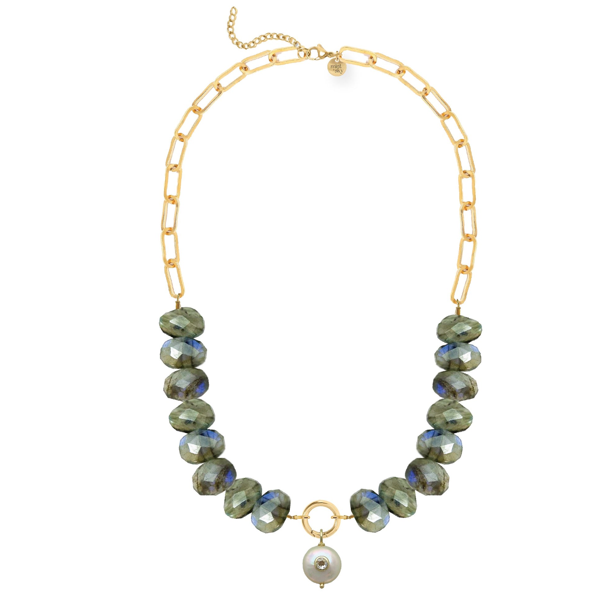 Natasha Labradorite and Freshwater Pearl Statement Necklace Necklace Robyn Canady 