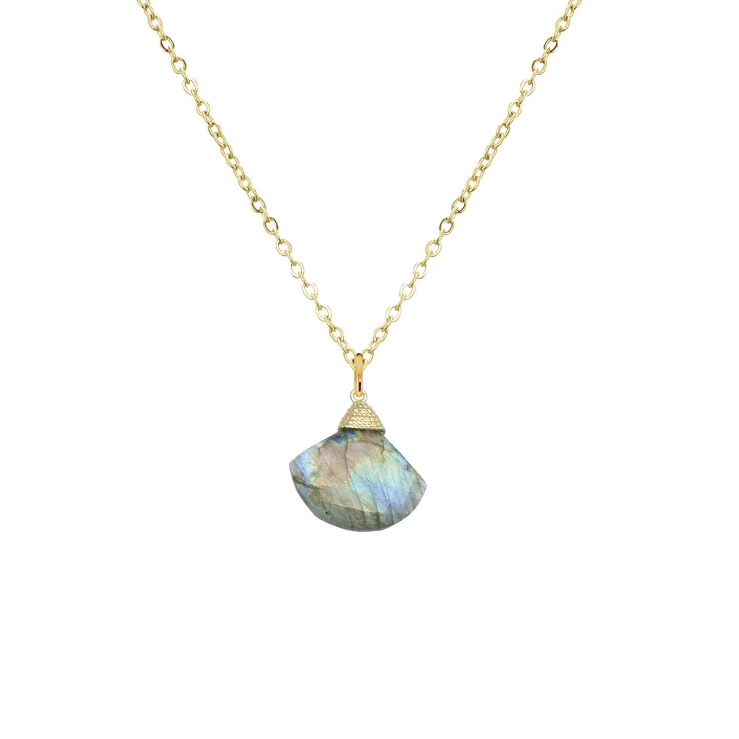 Gemstone Fan Necklace - 2 color options Robyn Canady 18K Stainless Steel Labradorite 