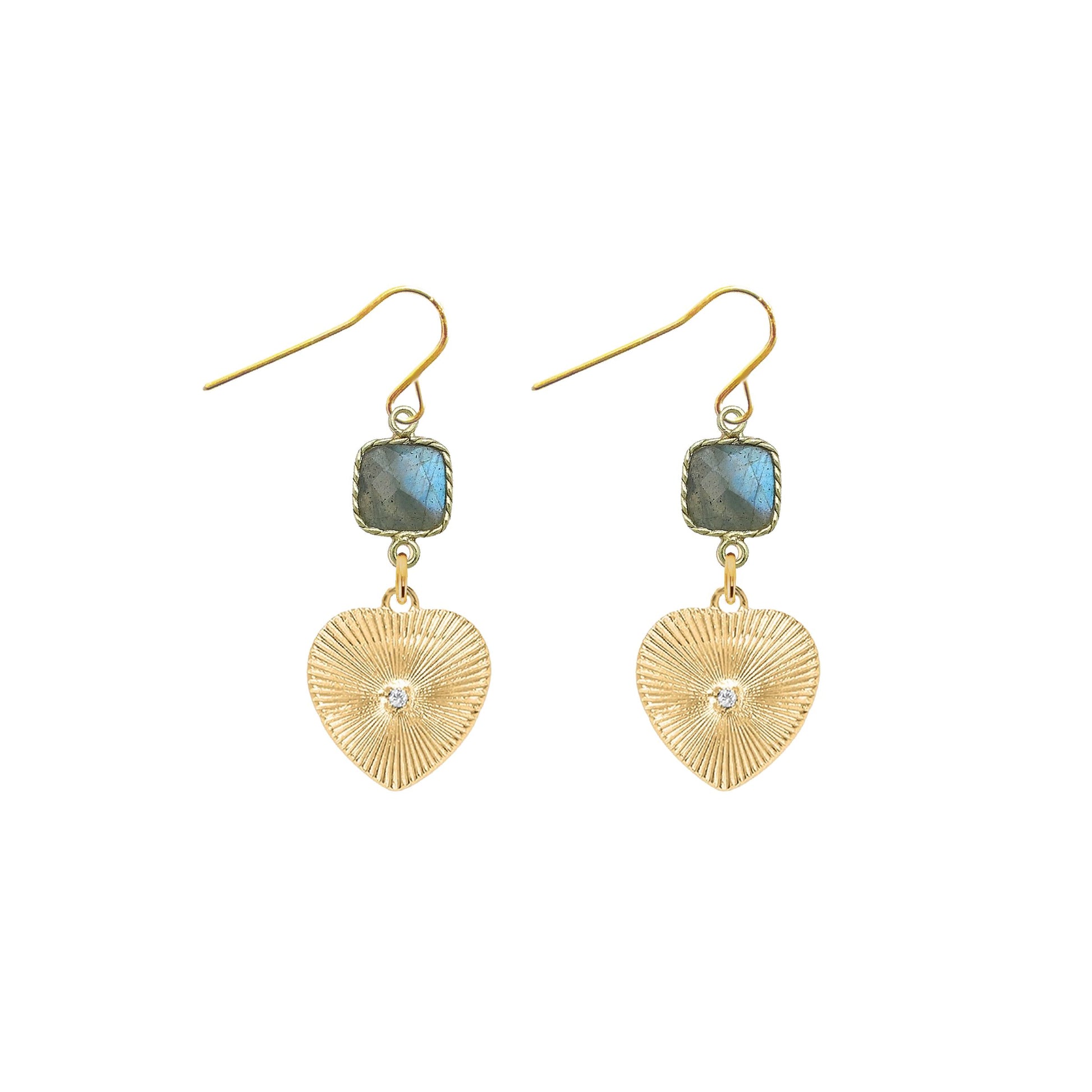 Gemstone and Heart Crystal Earrings - 4 color options Robyn Canady Labradorite 