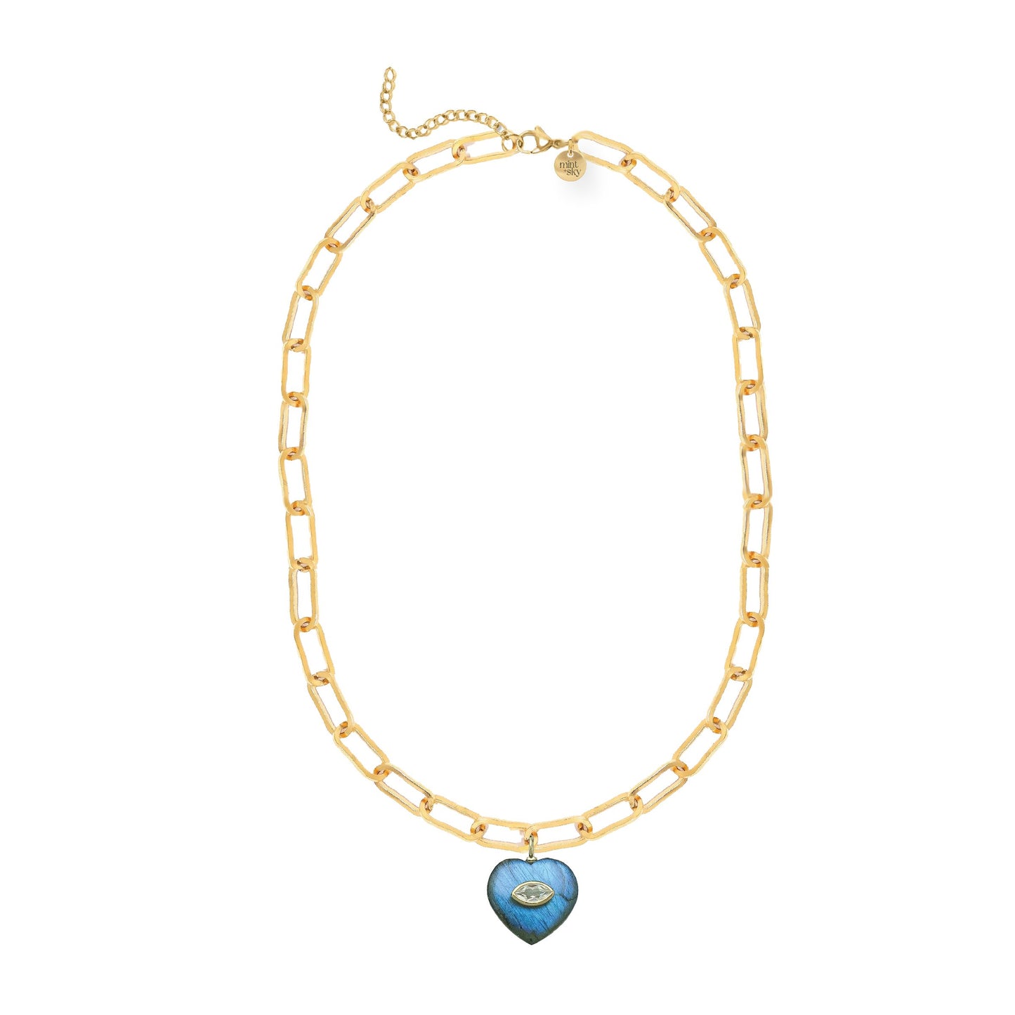 Labradorite and Blue Topaz Heart Paperclip Chain Necklace Necklace Robyn Canady 