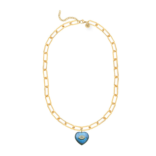 Labradorite and Blue Topaz Heart Paperclip Chain Necklace Necklace Robyn Canady 