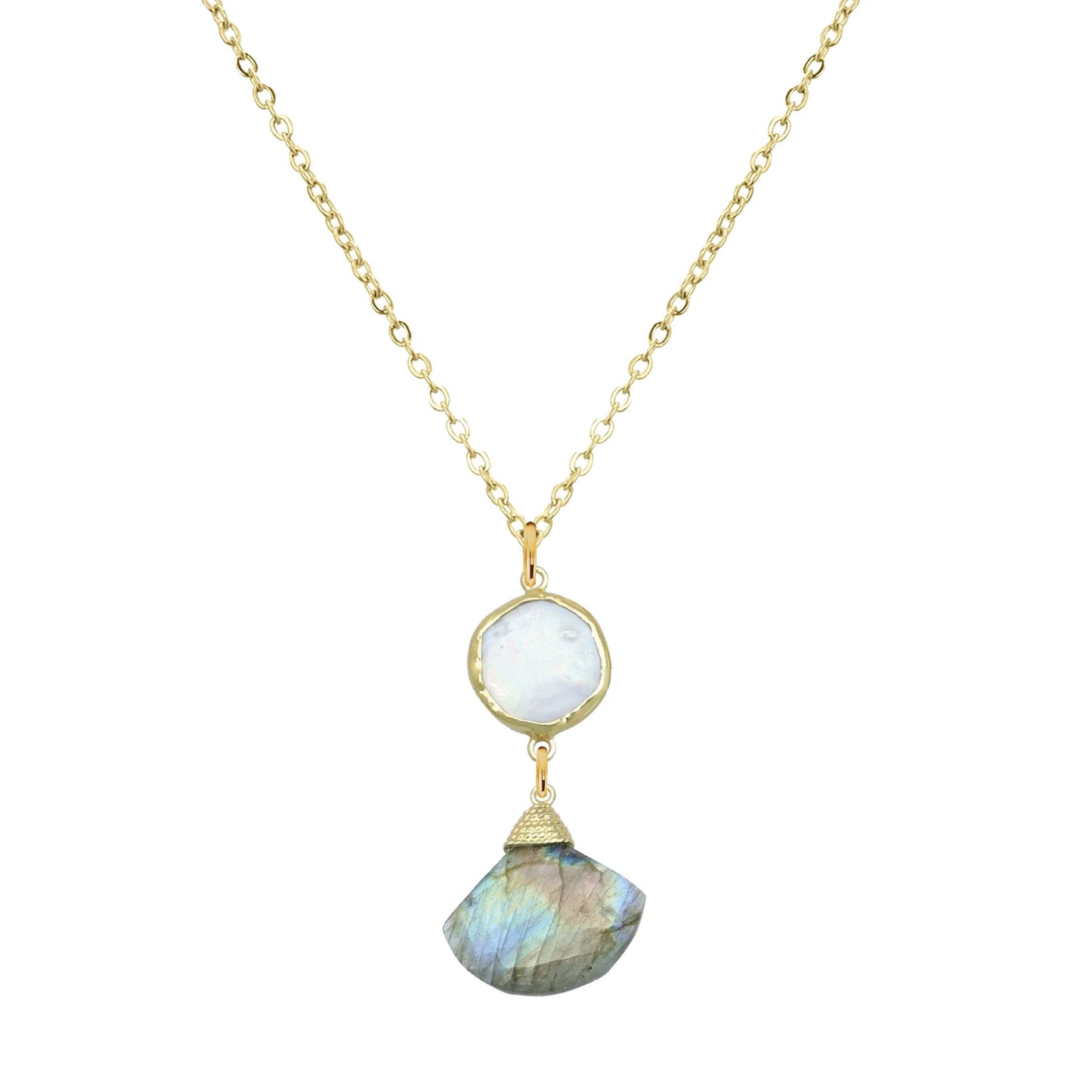 Labradorite and Pearl Fan Necklace Robyn Canady 