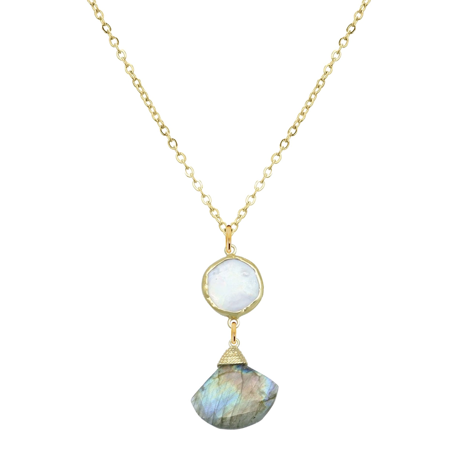 Labradorite and Pearl Fan Necklace Robyn Canady 