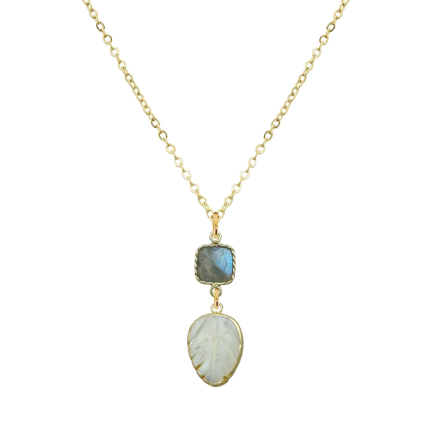 Labradorite and Mother of Pearl Leaf Necklace Robyn Canady 18K Stainless Steel 