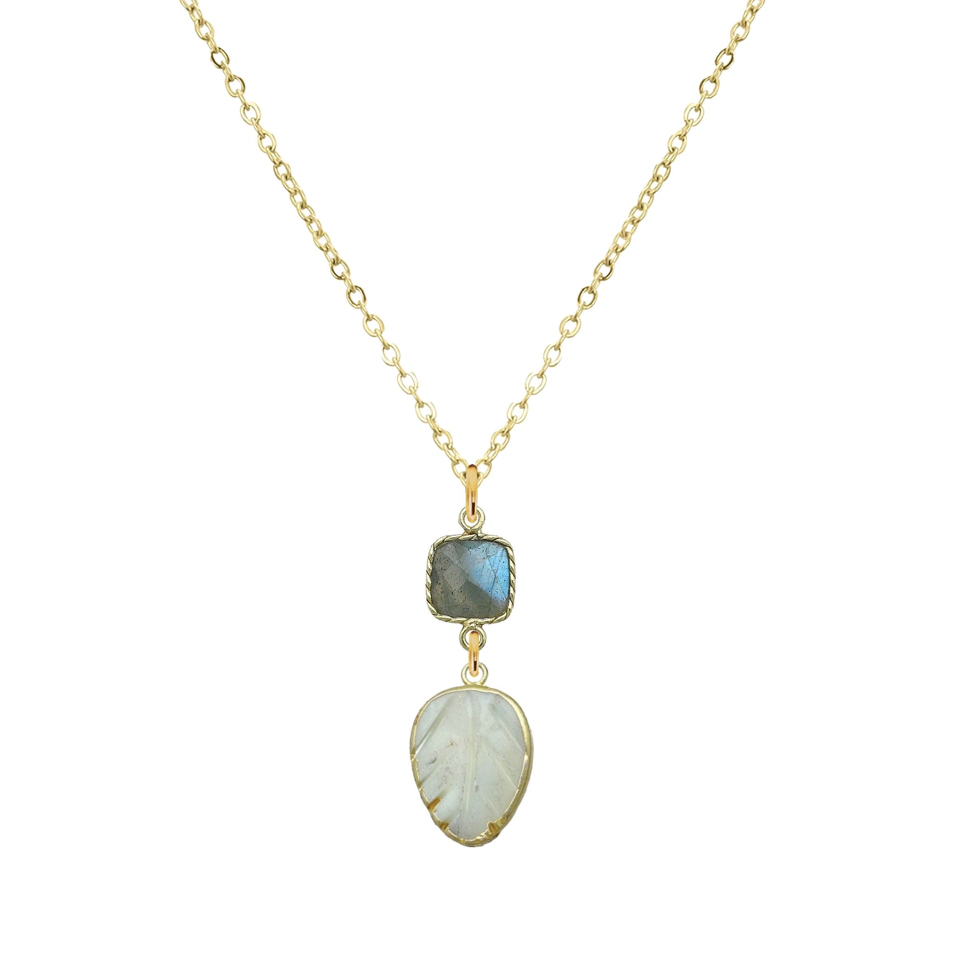 Labradorite and Mother of Pearl Leaf Necklace Robyn Canady 18K Stainless Steel 