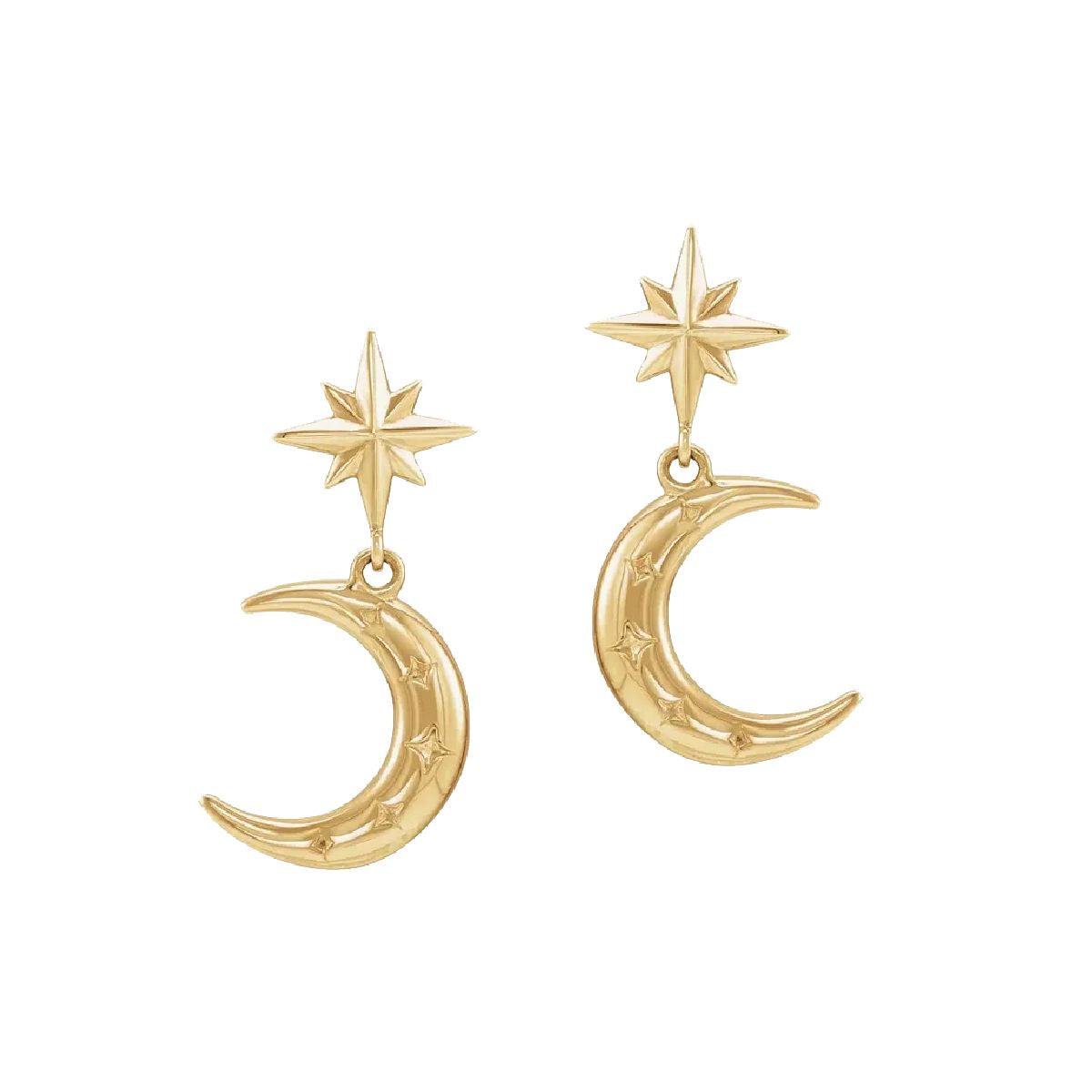 14K gold celestial earrings | Moon and star dangle earrings