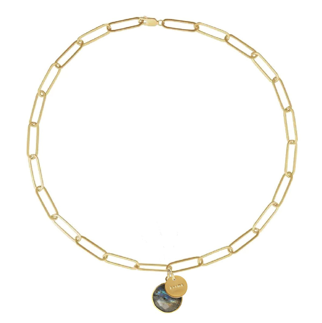 Gemstone Large Paperclip Karma Circle Necklace - Labradorite Necklace Robyn Canady 