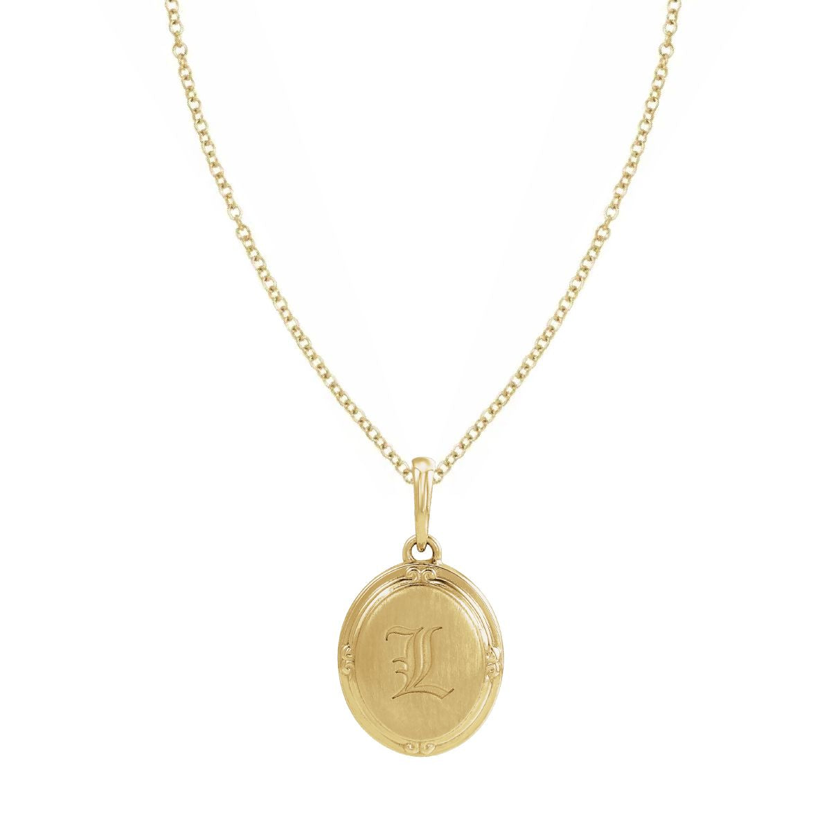 14K Yellow Gold Engravable Initial Oval Pendant – Vintage Style Monogram Disc Charm Necklace Pendant Necklace Robyn Canady Necklace (Pendant with a 14K Gold Filled Chain) A 
