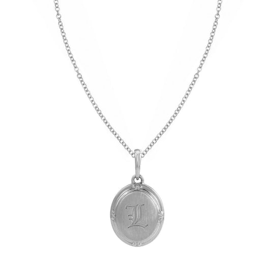 14K White Gold Engravable Initial Oval Pendant Necklace Robyn Canady Necklace (Pendant with a 14K Gold Chain) A 