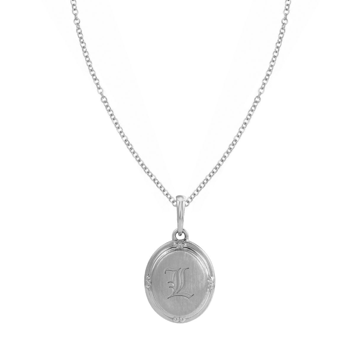 Sterling Silver Engravable Initial Oval Pendant Necklace Robyn Canady Necklace (Pendant with a Sterling Silver Chain) A 