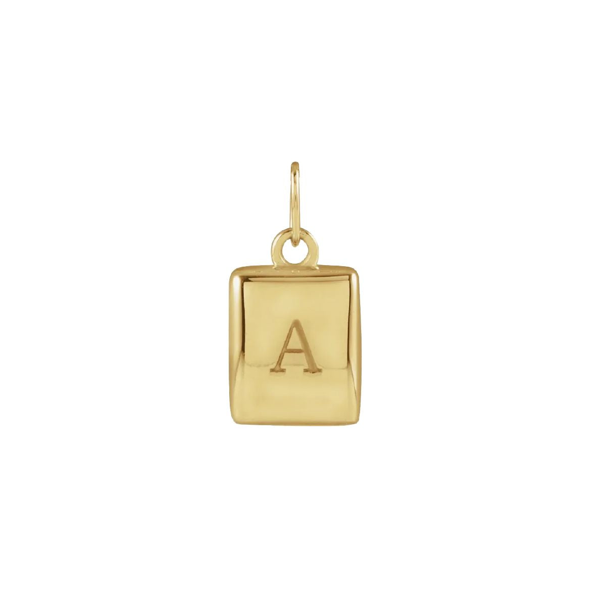 14K Yellow Gold Initial Square Puffy Pendant – Polished Alphabet Letter Pendant Necklace Robyn Canady Pendant Only (No Chain) A 