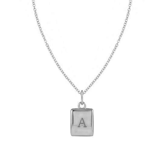 14K White Gold Initial Square Puffy Pendant Necklace Robyn Canady Necklace (Pendant with a 14K Gold Chain) A 