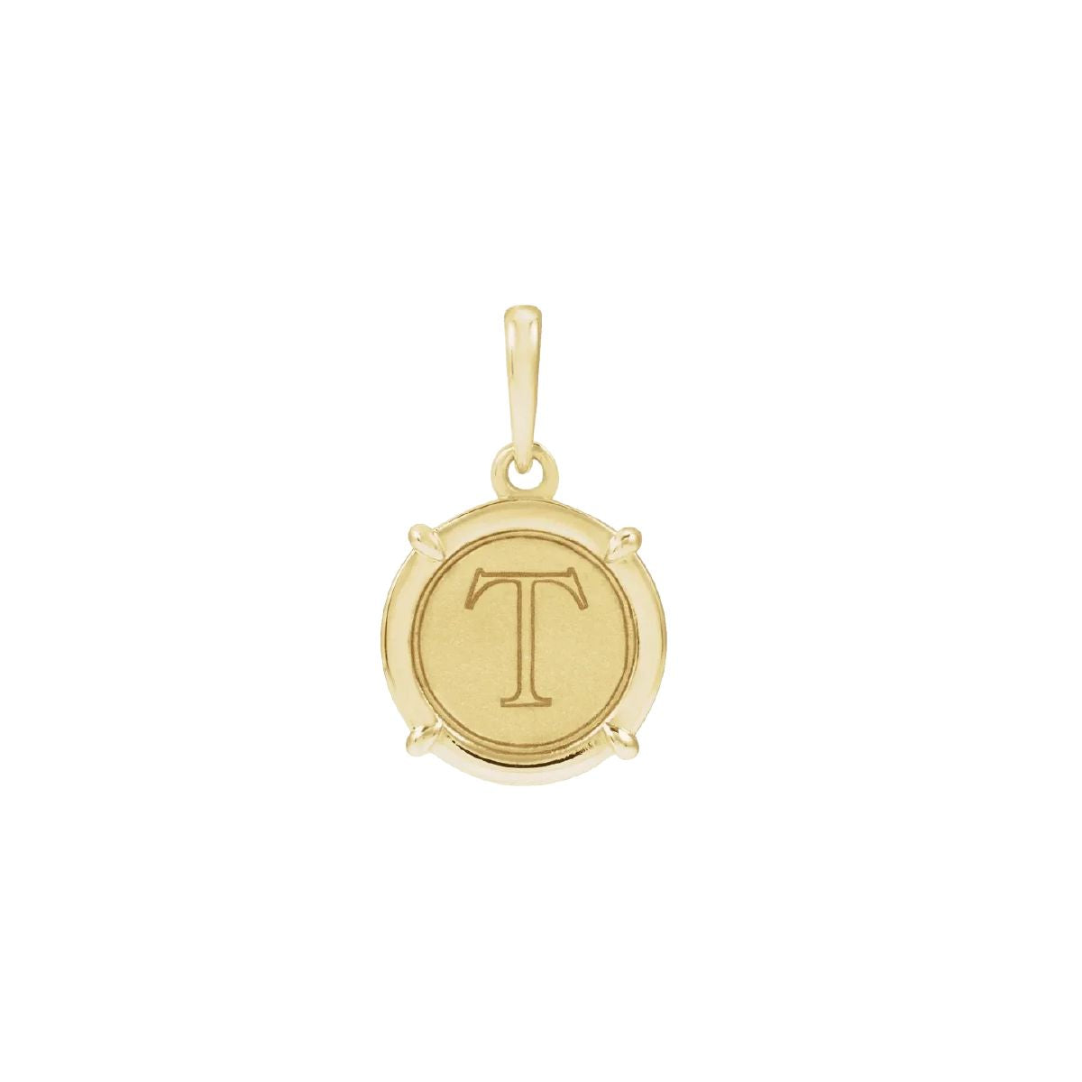 14K Yellow Gold Initial Round Pendant – Classic Monogram Letter Disc Charm Necklace Necklace Robyn Canady Pendant Only (No Chain) A 