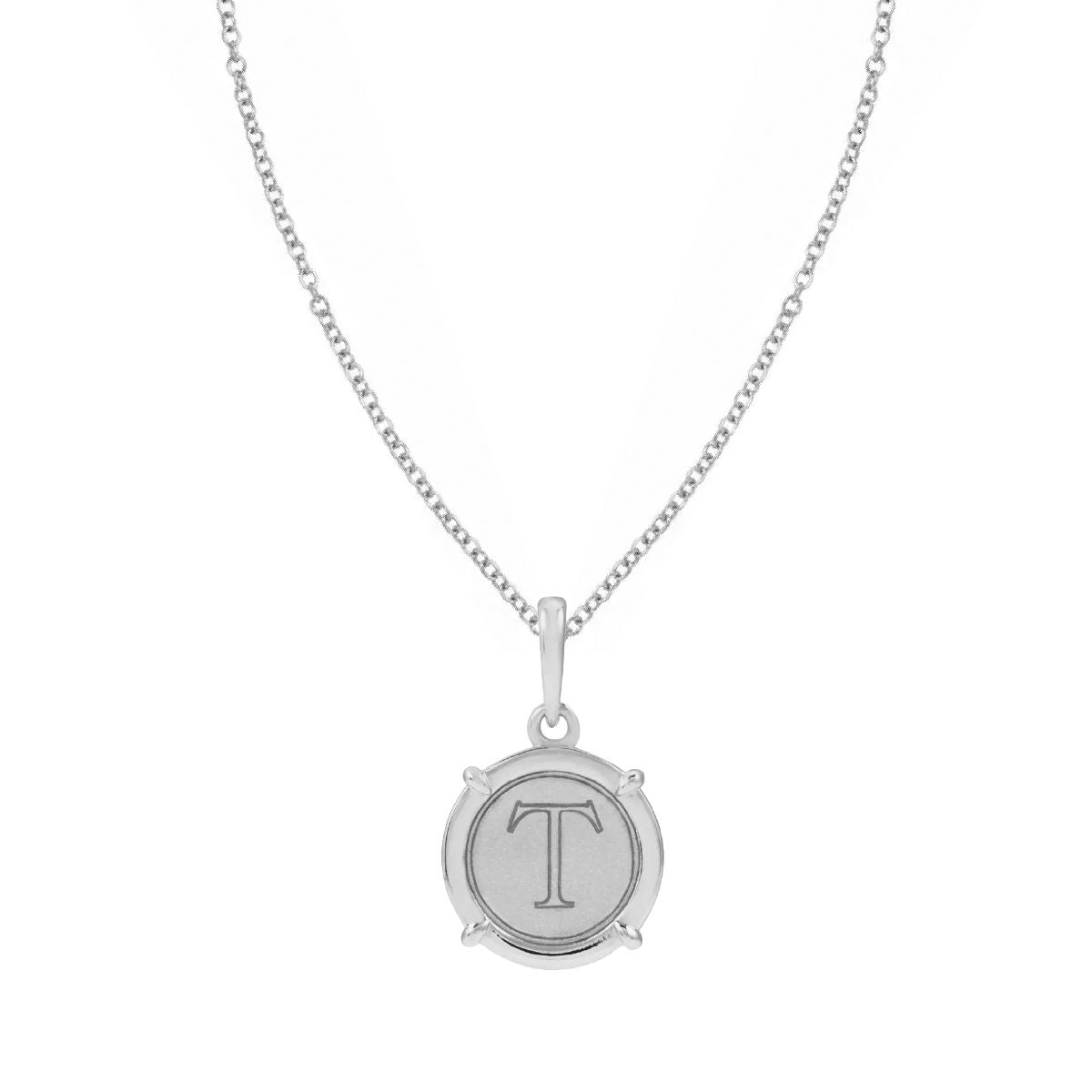 Sterling Silver Initial Round Pendant Necklace Robyn Canady Necklace (Pendant with a Sterling Silver Chain) A 