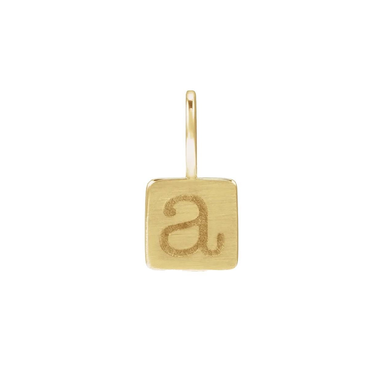14K Yellow Gold Lowercase Initial Square Pendant – Brushed Alphabet Letter Charm Necklace Necklace Robyn Canady Pendant Only (No Chain) A 