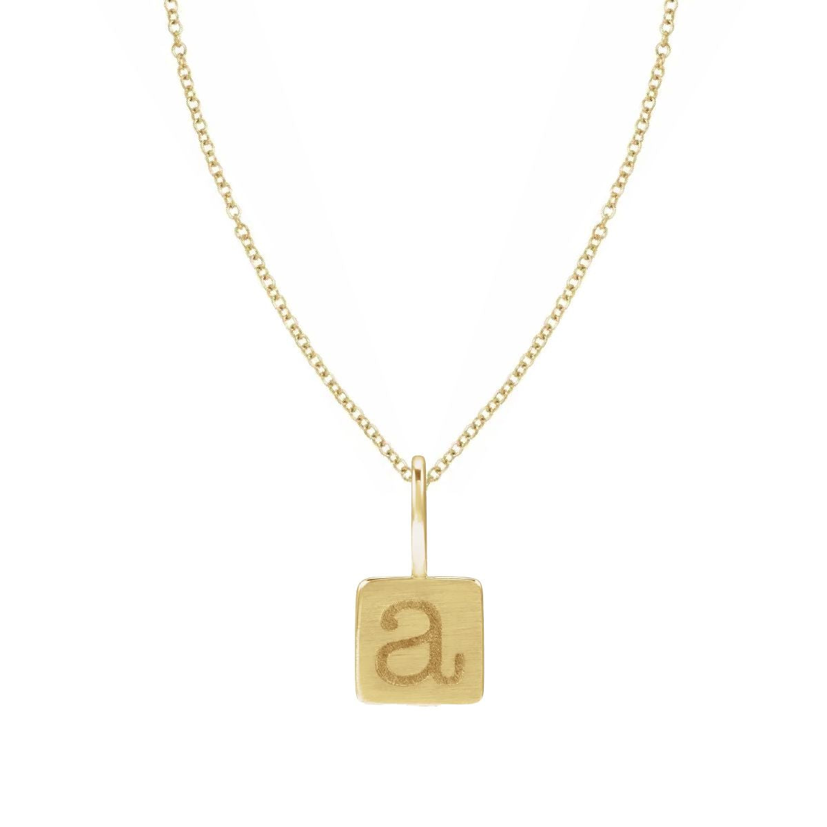14K Yellow Gold Lowercase Initial Square Pendant – Brushed Alphabet Letter Charm Necklace Necklace Robyn Canady Necklace (Pendant with a 14K Gold Filled Chain) A 