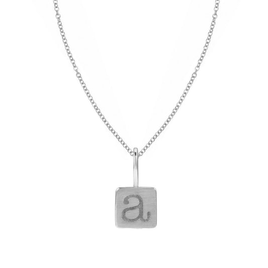 14K White Gold Lowercase Initial Square Pendant Necklace Robyn Canady Necklace (Pendant with a 14K Gold Chain) A 