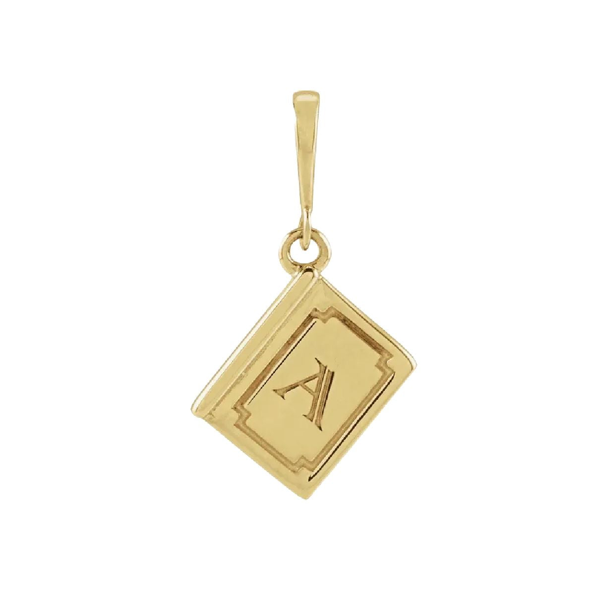 14K Yellow Gold Initial Book Pendant – Vintage Style Alphabet Charm Necklace Necklace Robyn Canady Pendant Only (No Chain) A 