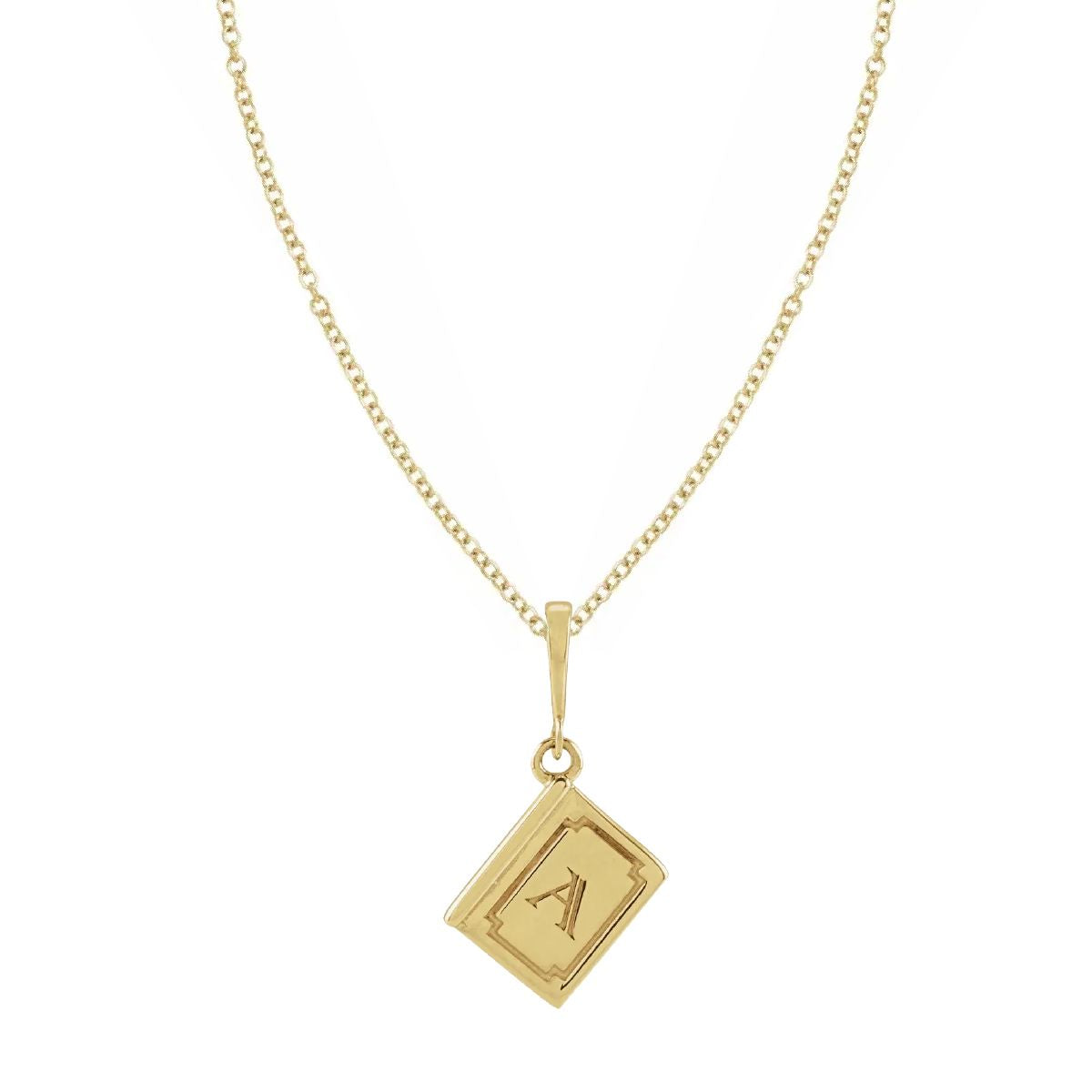 14K Yellow Gold Initial Book Pendant – Vintage Style Alphabet Charm Necklace Necklace Robyn Canady Necklace (Pendant with a 14K Gold Filled Chain) A 