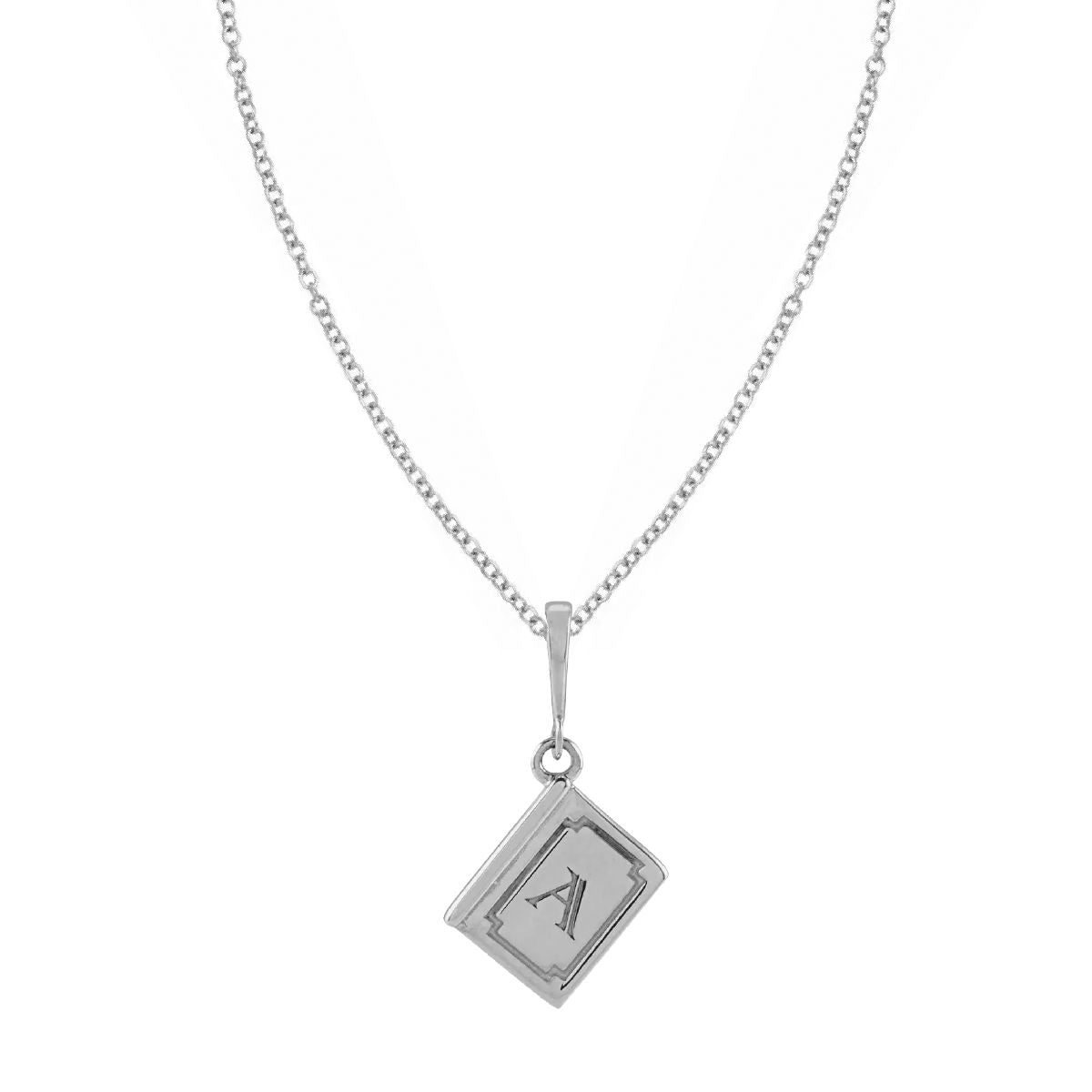 Sterling Silver Initial Book Pendant Necklace Robyn Canady Necklace (Pendant with a Sterling Silver Chain) A 