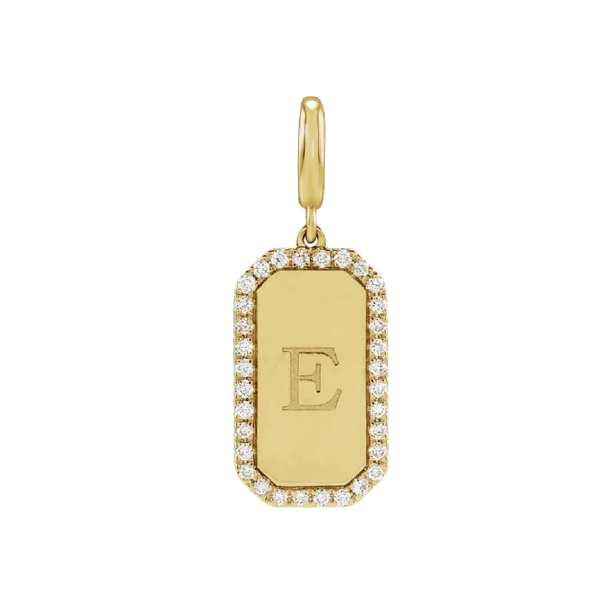 14K Yellow Gold Initial Diamond Accent Charm – Rectangle Monogram Letter Pendant with Lobster Clasp Necklace Robyn Canady Pendant Only (No Chain) A 