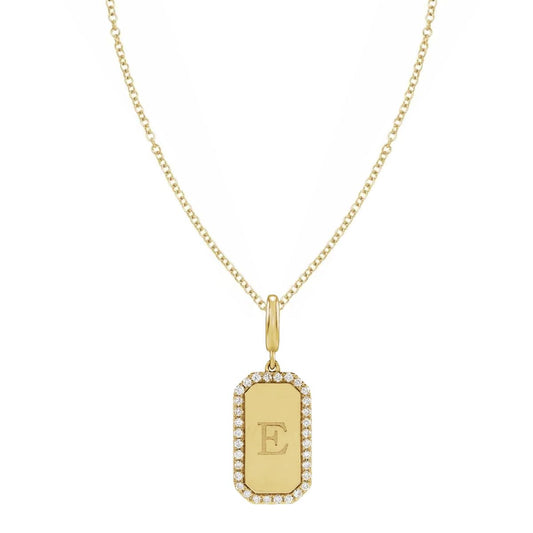 14K Yellow Gold Initial Diamond Accent Charm – Rectangle Monogram Letter Pendant with Lobster Clasp Necklace Robyn Canady Necklace (Pendant with a 14K Gold Filled Chain) A 