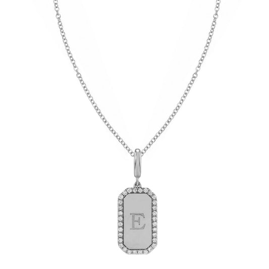 14K White Gold Initial Diamond Accent Charm – Rectangle Monogram Letter Pendant with Lobster Clasp (Copy) Necklace Robyn Canady 