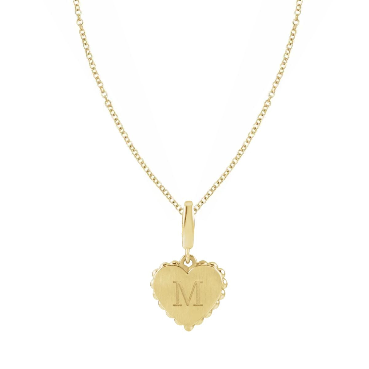 14K Yellow Gold Initial Heart Charm Pendant – Scalloped Edge Monogram Letter Charm with Lobster Clasp Necklace Robyn Canady Necklace (Pendant with a 14K Gold Filled Chain) A 