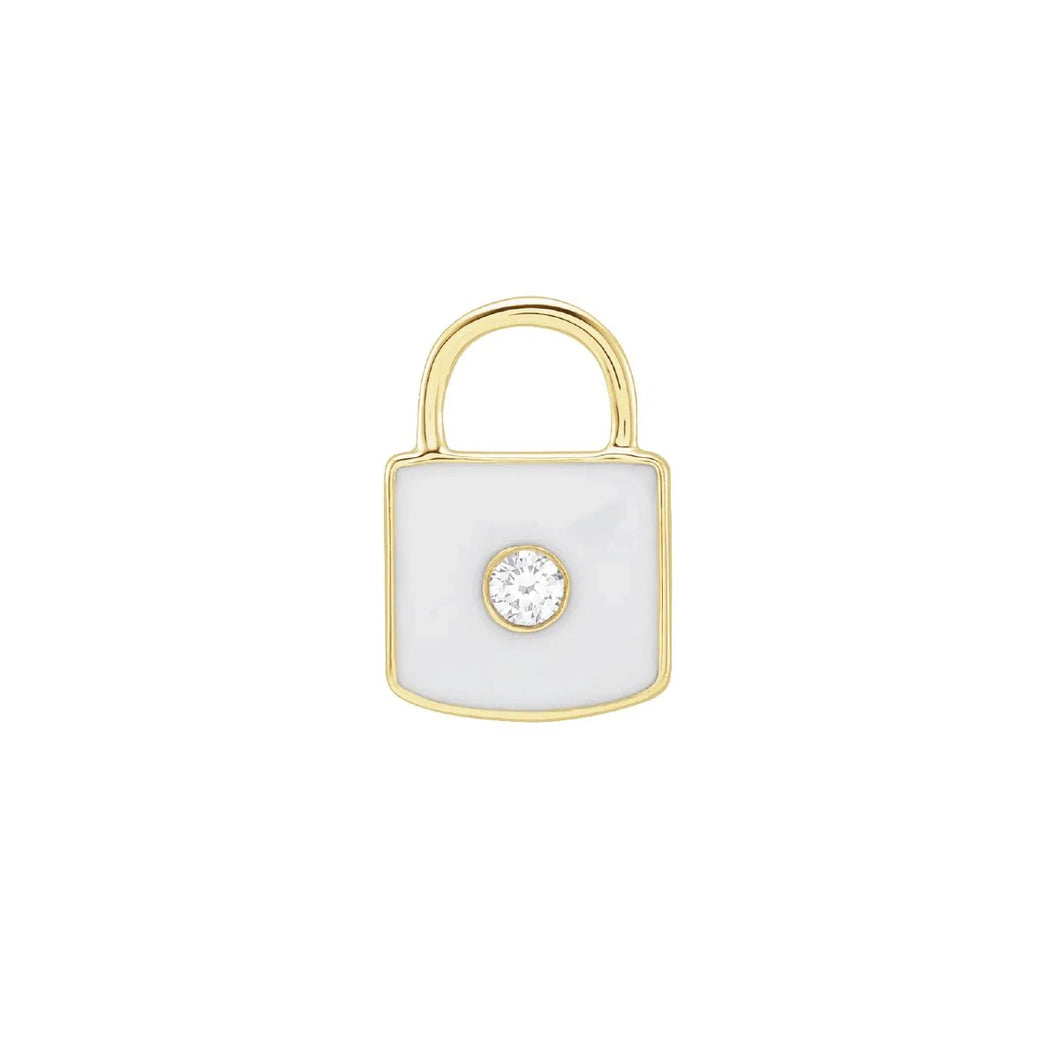 White Enamel Diamond Lock Necklace or Charm Necklace Robyn Canady 14K Solid Yellow Gold No Chain/Charm Only 