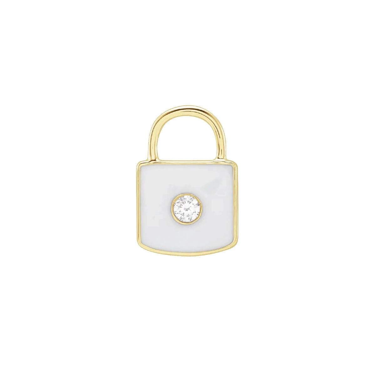 White Enamel Diamond Lock Necklace or Charm Necklace Robyn Canady 14K Solid Yellow Gold No Chain/Charm Only 