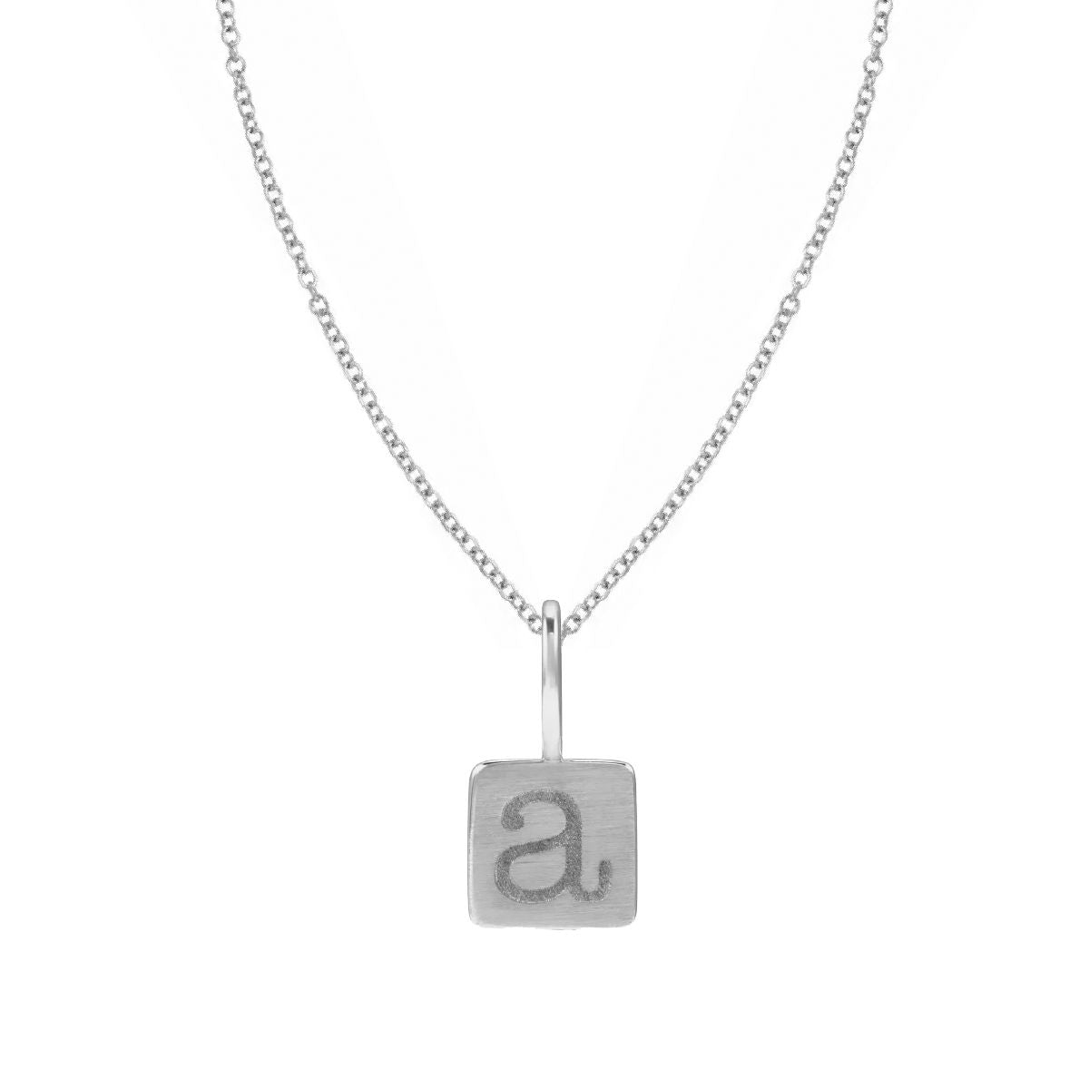 14K White Gold Lowercase Initial Square Pendant Necklace Robyn Canady Necklace (Pendant with a 14K Gold Chain) A 