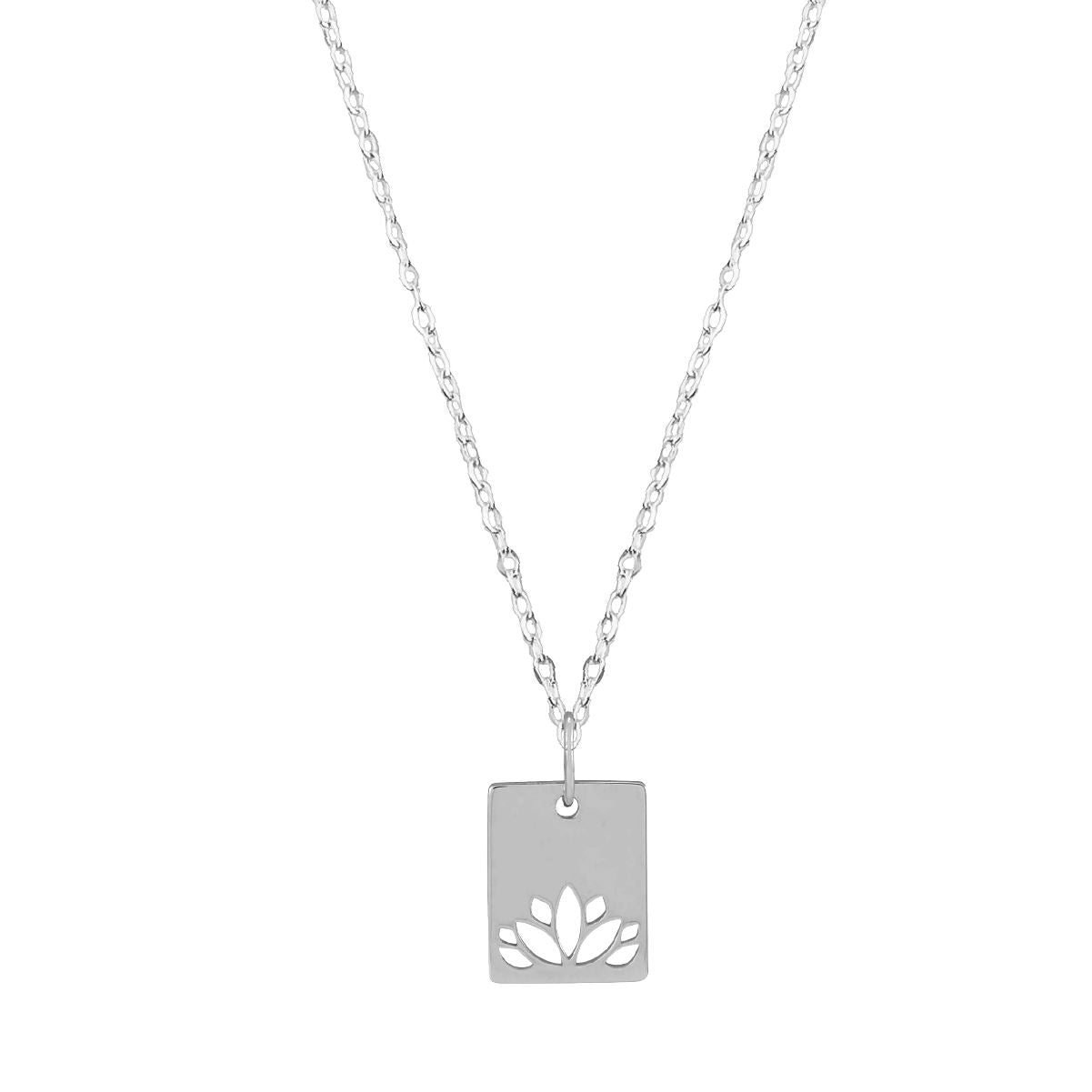 Lotus Rectangle Necklace Necklace Robyn Canady 14K White Gold 16" Sterling Silver Chain 