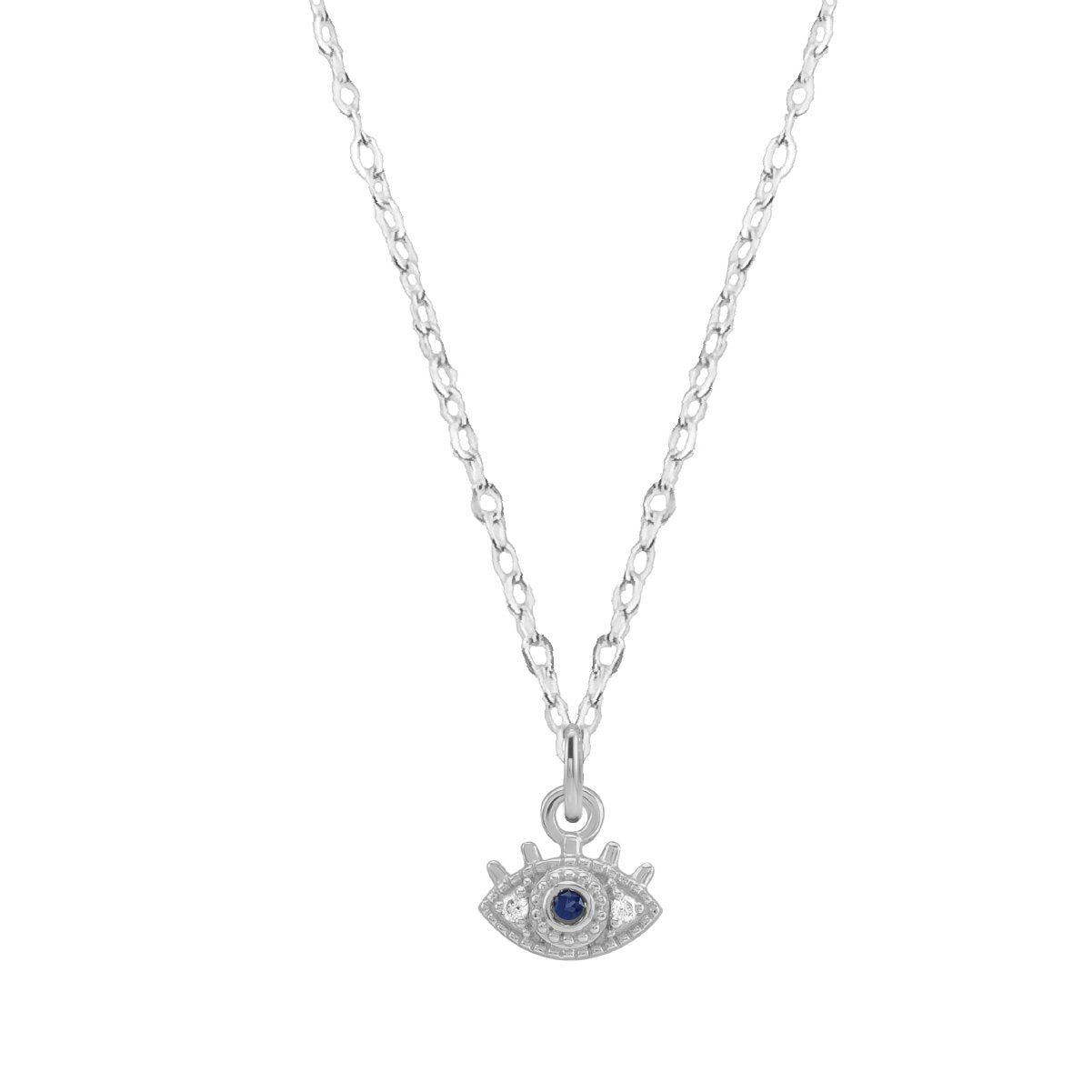 Eye of Protection Sapphire and Diamond Necklace Necklace Robyn Canady 14K White Gold 16" Chain 