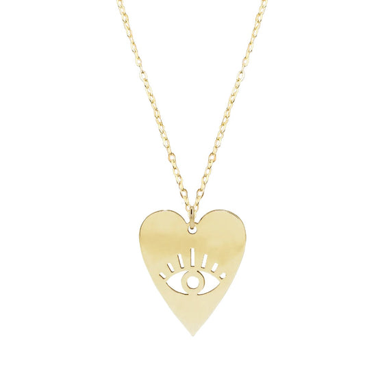 Large Eye of Protection Heart Necklace Necklace Robyn Canady 14K Yellow Gold 16" 14K Yellow Gold Chain 
