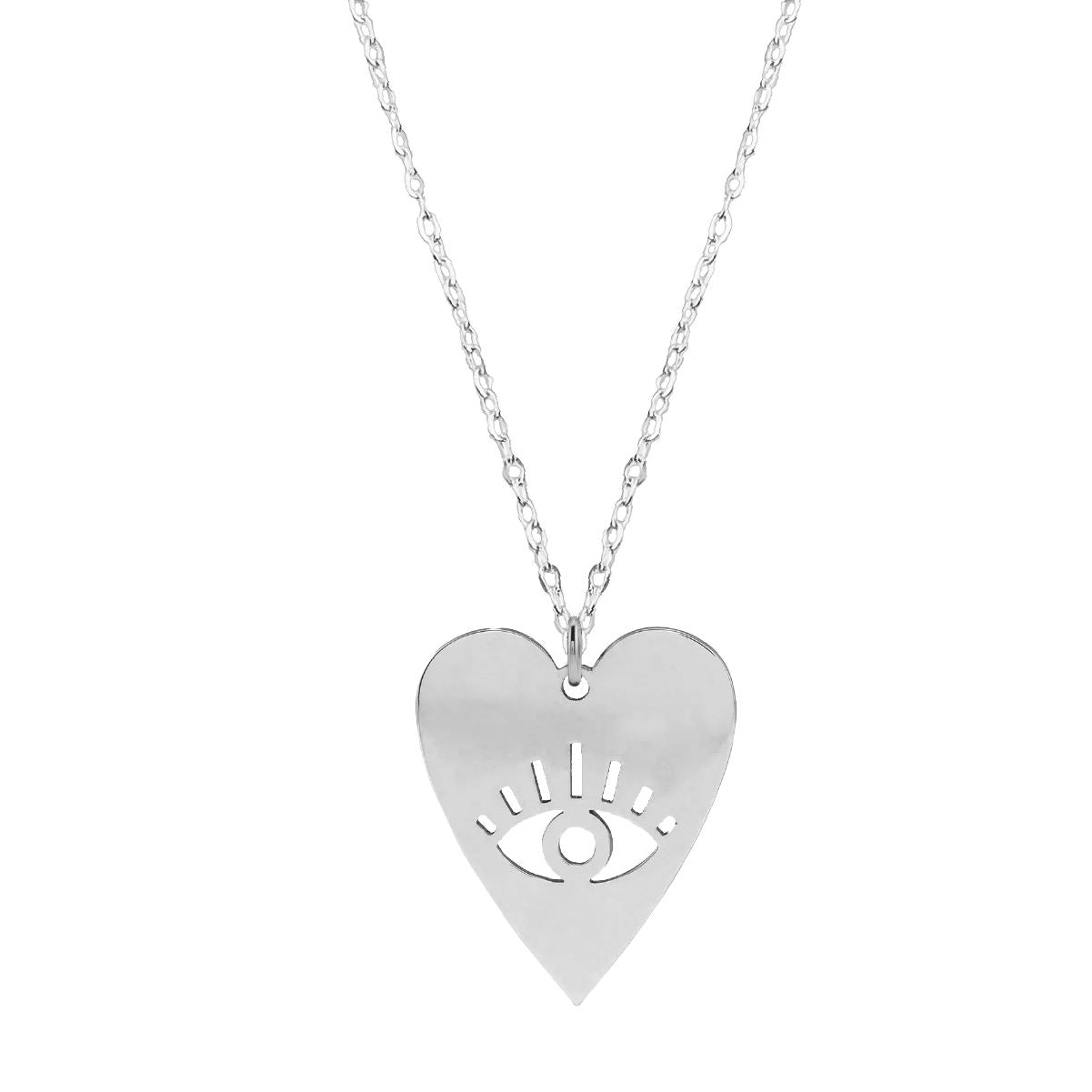 Large Eye of Protection Heart Necklace Necklace Robyn Canady 14K White Gold 16" 14K White Gold Chain 