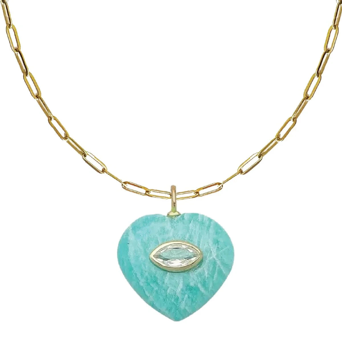 Double Gemstone Heart Necklace Necklace Robyn Canady Amazonite + White Topaz 