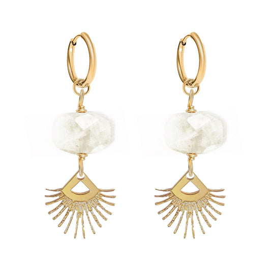 Sunburst Fringe Moonstone Drop Earrings Robyn Canady Gold 