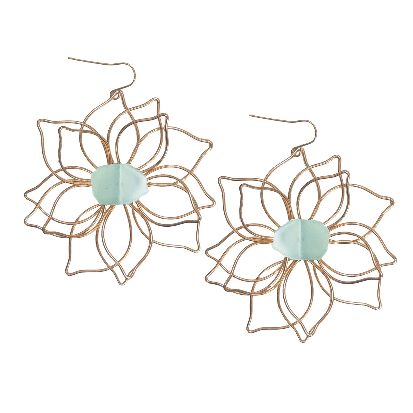 Aqua Chalcedony Large Flower Earrings Robyn Canady Gold 