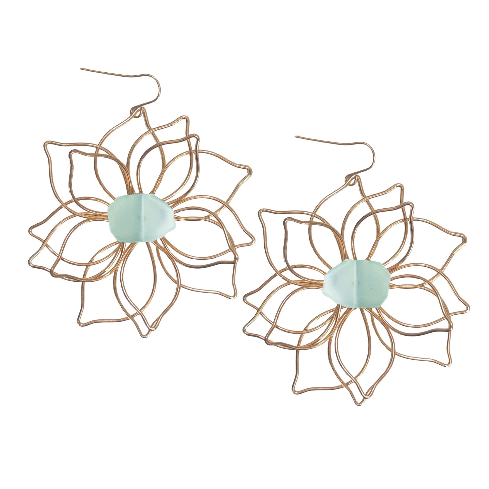 Aqua Chalcedony Large Flower Earrings Robyn Canady Gold 
