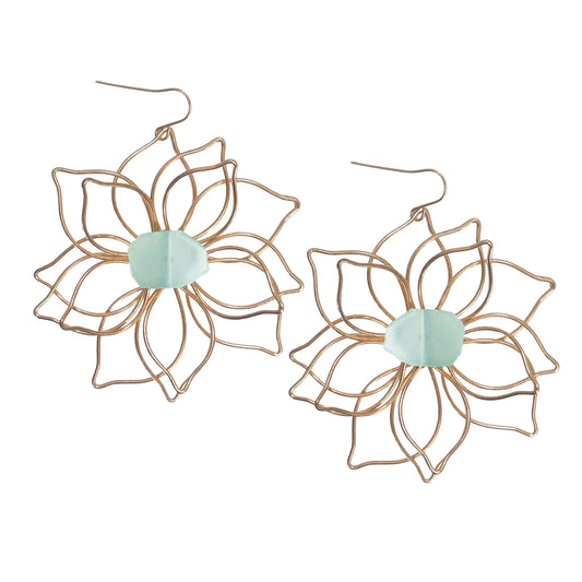 Aqua Chalcedony Large Flower Earrings Robyn Canady Gold 